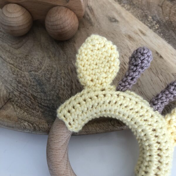 Anneau dentition bébé crochet jaune girafe fait mail