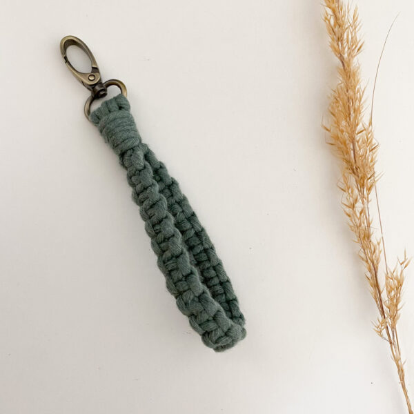 porte clefs macramé bohème vert d'eau